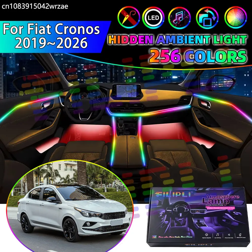 For Fiat Cronos 2019~2026 2020 2021 2022 RGB Car Interior Ambient Lights Strips Breathing Lighting Kit App Control LED strips
