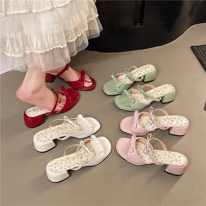 

Women's High Heels Women Slippers Bow Chunky Heeled Shoes Dress Fashion Woman Sandals New Style Designer Pumps Luxury Sandals