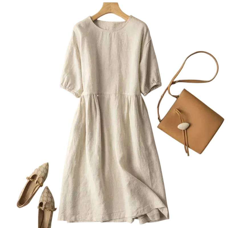 

Pop Vintage Elegant Dresses Womens New Summer Cotton Lantern Sleeve Casual Loose Sundress Minimalist Solid Vestidos