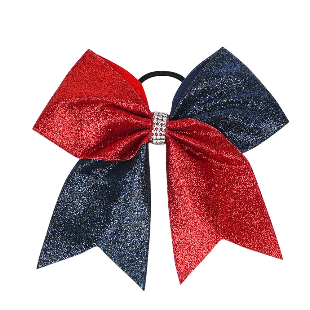 7 Inch Woman Sequin Bling Large Cheerleading Bowknot Rhinestone Elastic Hair Band Ponytail Holder Scrunches Girl Hair Accessorie