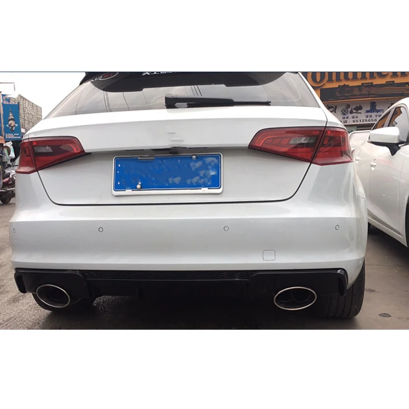 لمعان أسود السيارات الناشر شفة ممتصة للصدمات الخلفية لأودي A3 2014 2015 2016 ترقية RS3 نمط منتشر العادم الشفاه تلميح #6