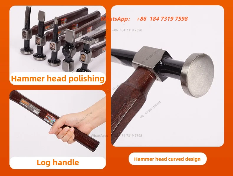 High Carbon Steel Sheet Metal Hammer Walnut Handle Auto Repair Home Improvement Tool Hammers Multifunctional Hand Tools