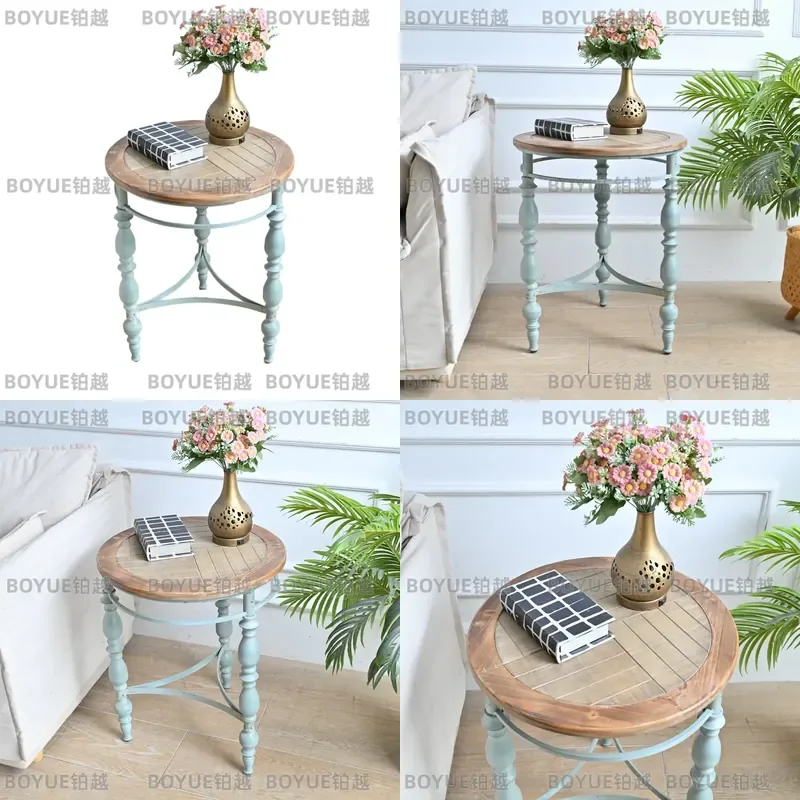 for INNOVA Rustic Wood Carved Round Coffee Table Antique Shabby Chic Side Corner Table with Removable Legs