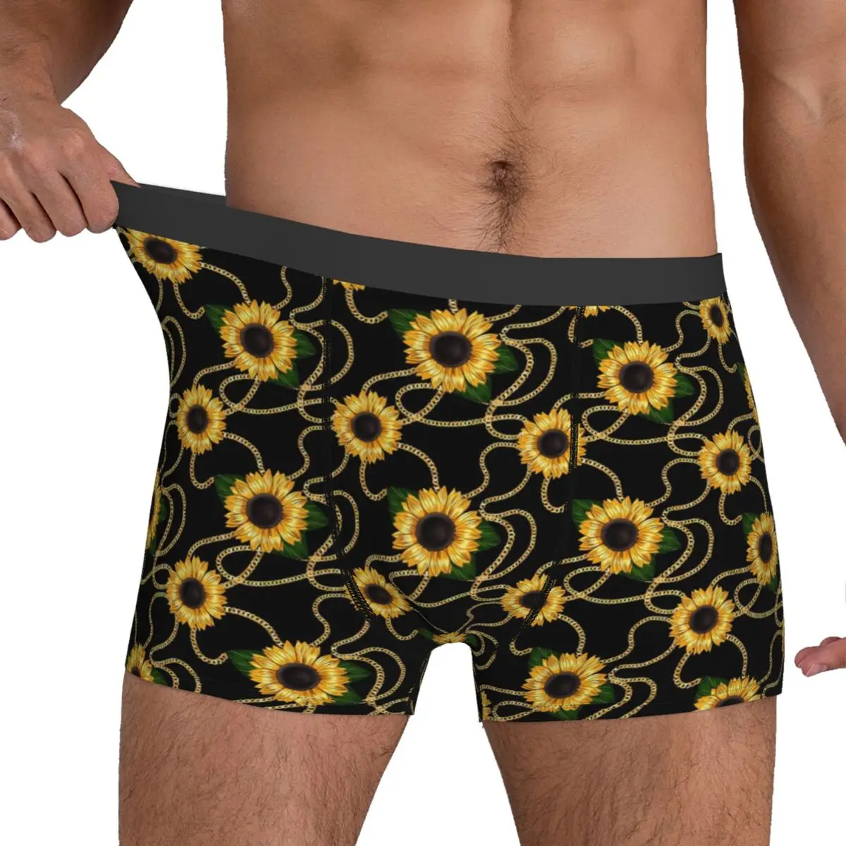 Sunflower Stylish Underwear Gold Chain Print Design Trunk High Quality Men Underpants Funny Boxer Brief Gift