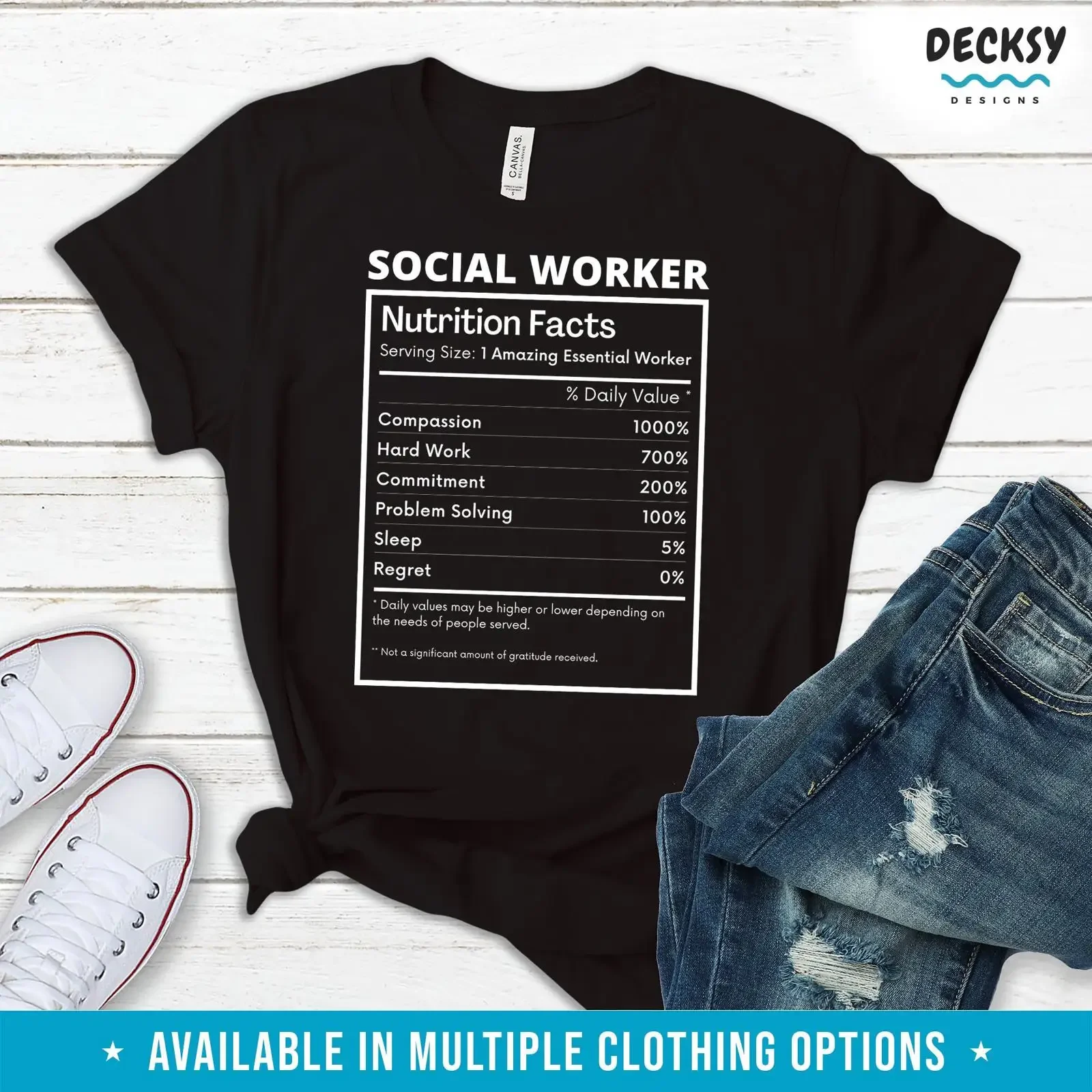 T-shirt humoristique avec informations nutritionnelles pour les travailleurs sociaux, pour le personnel des conseillers scolaires, les mamans actives, disponible en grandes tailles, style vintage