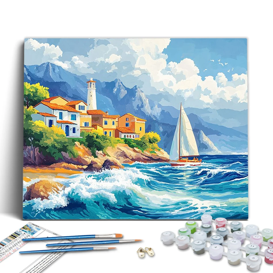 

RUOPOTY Paint By Numbers Landscape seascape city Arts Crafts Color Markers Canvas Picture Paintings On Number Home Decor Items