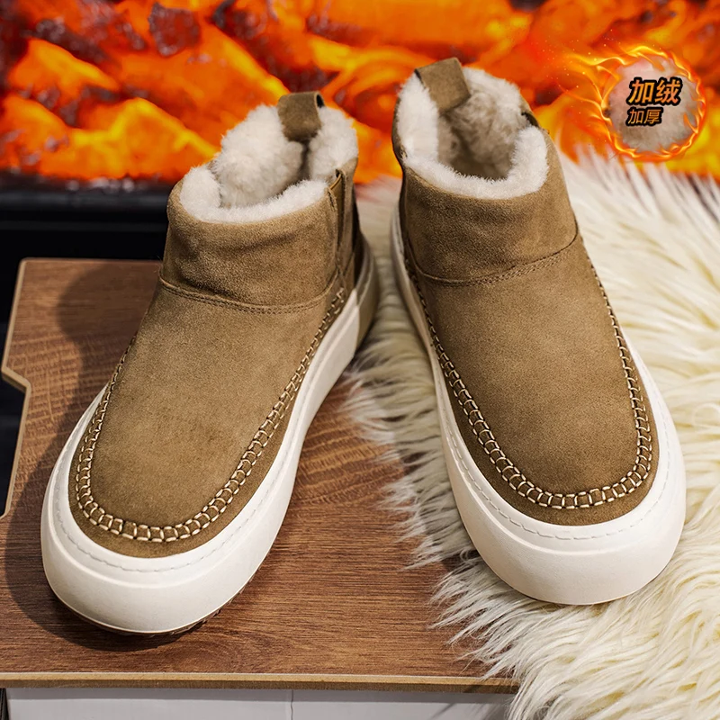 

Men's winter cotton shoes fashionable high top warm boots thick soled casual plush short boots cold resistant outdoor snow boots