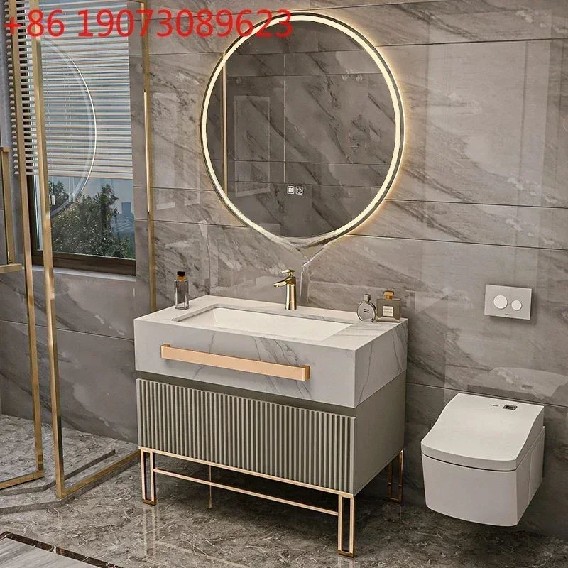 Modern Minimalist Bathroom Cabinet With Seamless Ceramic Basin Hotel Style