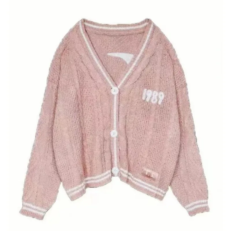 Deeptown Knit Swift Merch Cardigan Women Y2k Vintage Sweater Embroidery Korean Style Oversize Knitwear Harajuku Aesthetic Autumn