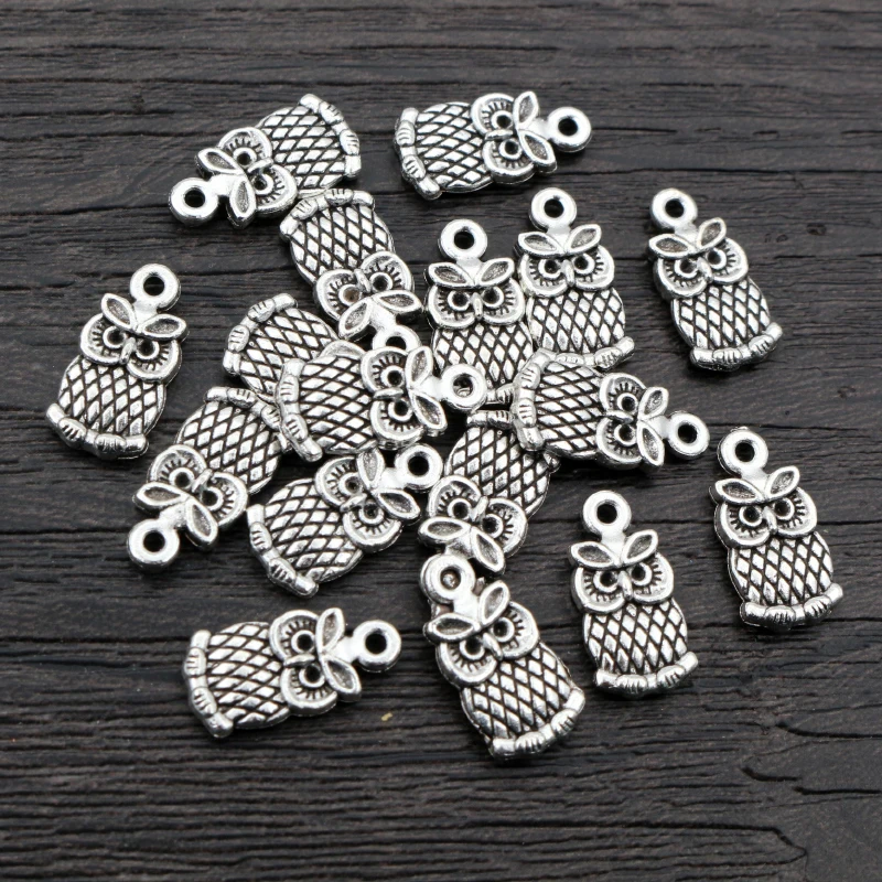 30pcs 15x8mm 19x10mm Antique Silver Plated Bronze Owl Handmade Charms Pendant DIY Jewelry Accessories for bracelet necklace