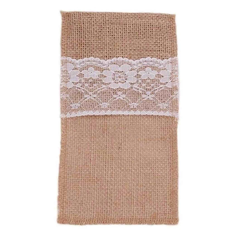 

Cutlery Bag Set Silverware Holder Rustic Tableware Linen Lace Cutlery Storage Spoon Fork Pocket Non Fading Eco Friendly