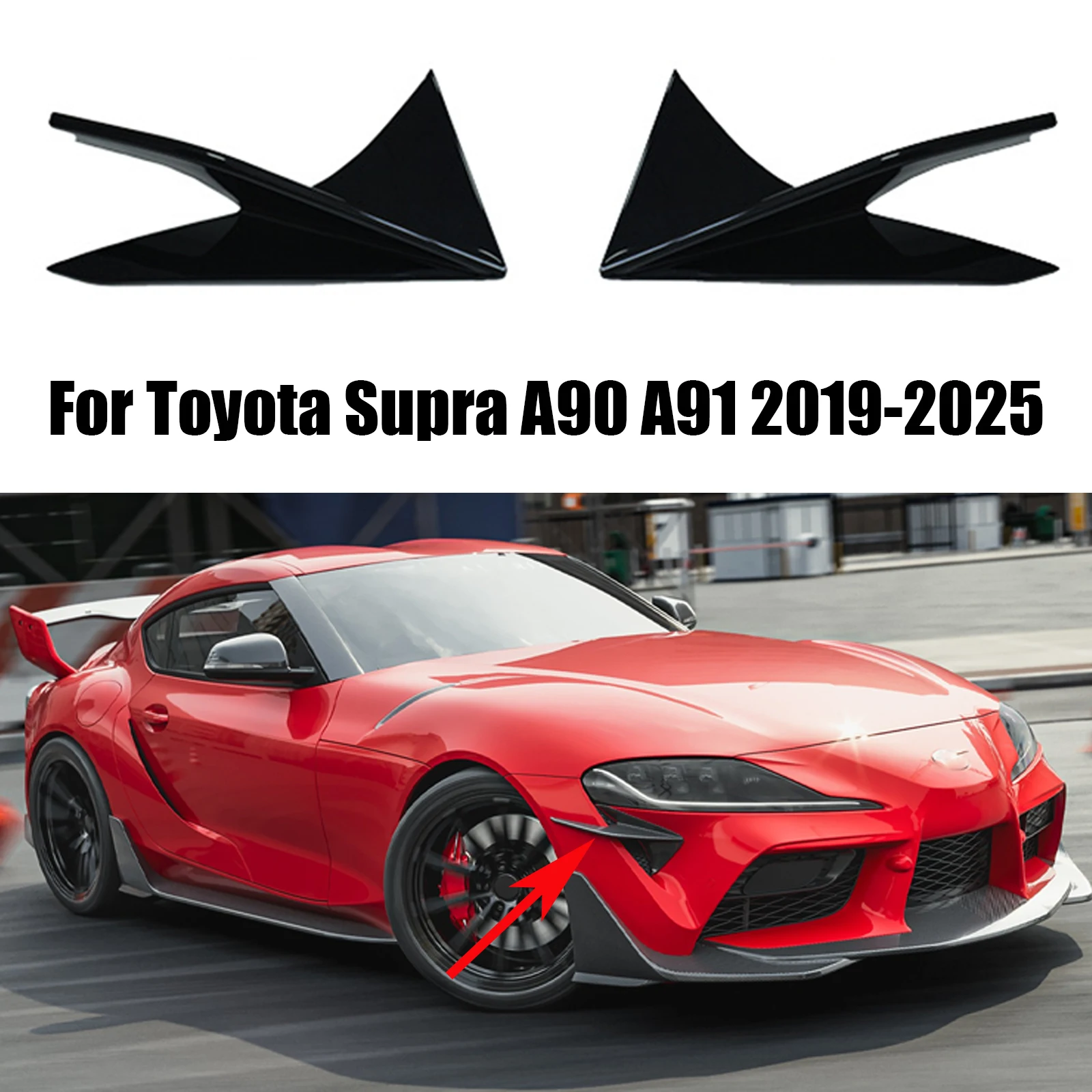 Front Bumper Side Canards Dive Planes Trim Body Kit For Toyota Supra A90 A91 2019-2025 Glossy Black Carbon Fiber Look