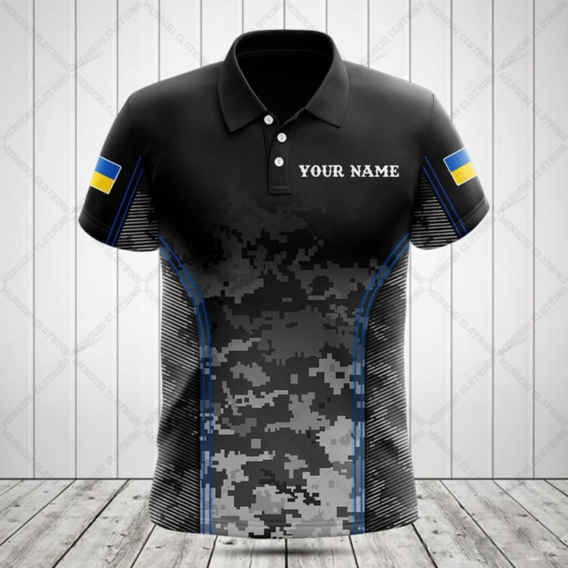 Custom Name Ukraine Flag Graphic Camo Polo Shirt Summer Cool Men's Fashion Streetwear Jersey Loose Daily Short Sleeve Tops