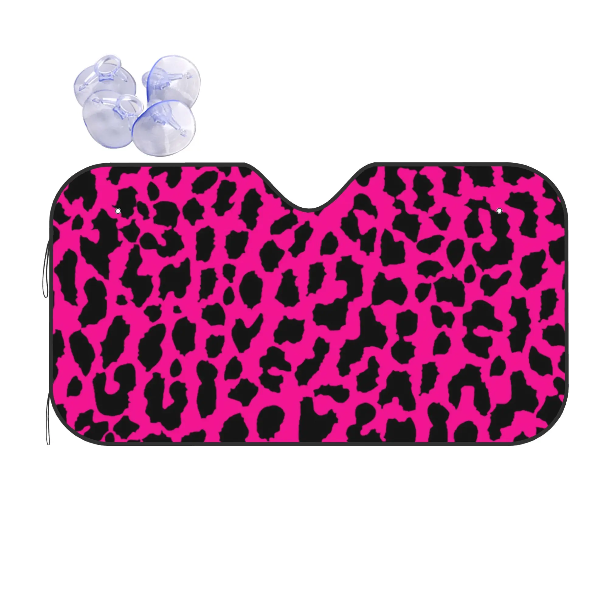 Neon Pink Leopard Car Front Windshield Sun Visor UV Protection Car Sun Shade Heat Insulation Cover  Aluminum Foil Car Sunshade