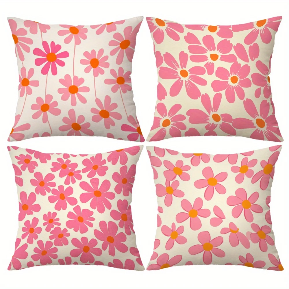 Pink daisy flower pattern digital printing pillow cover Short plush Suitable living rooms bedrooms sofas throw cushion cover