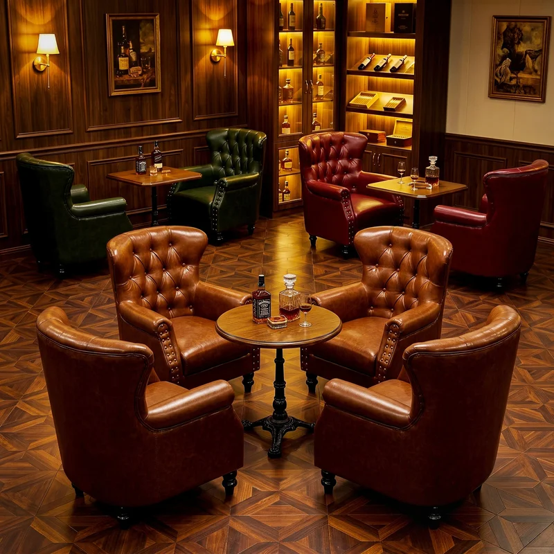 American Vintage Whiskey Bar Sofa Light Luxury Cafe Cigar Room Leisure Club Single Seat Set Furniture