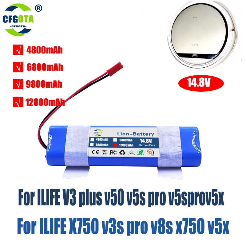 

14.8 V 12800mAh Lithium Battery for ILIFE V5 V5s V50 V3 DF45 DF43 plus v3s pro Robot Vacuum Cleaner ILIFE v5s pro battery