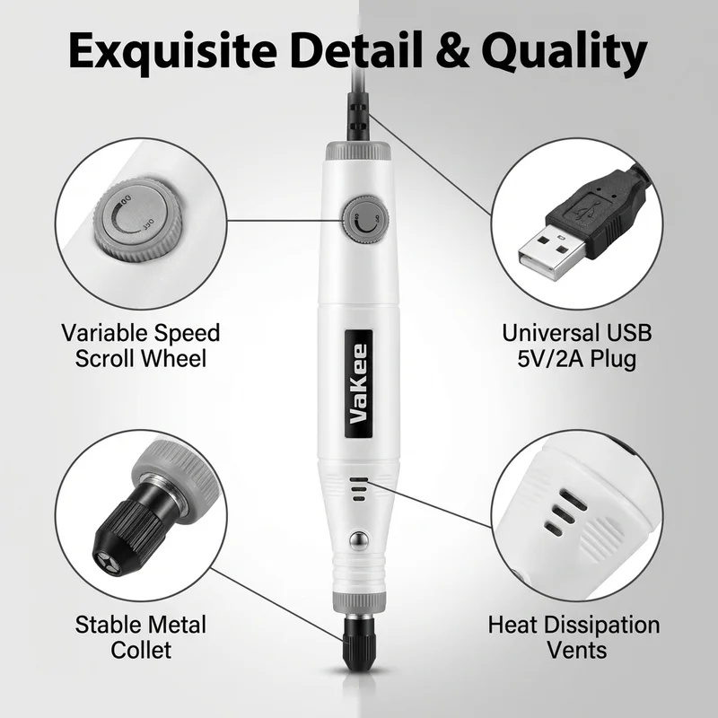 Professional portable electric nail drill, high speed, low noise, USB plug-in nail file, suitable for nail salons.