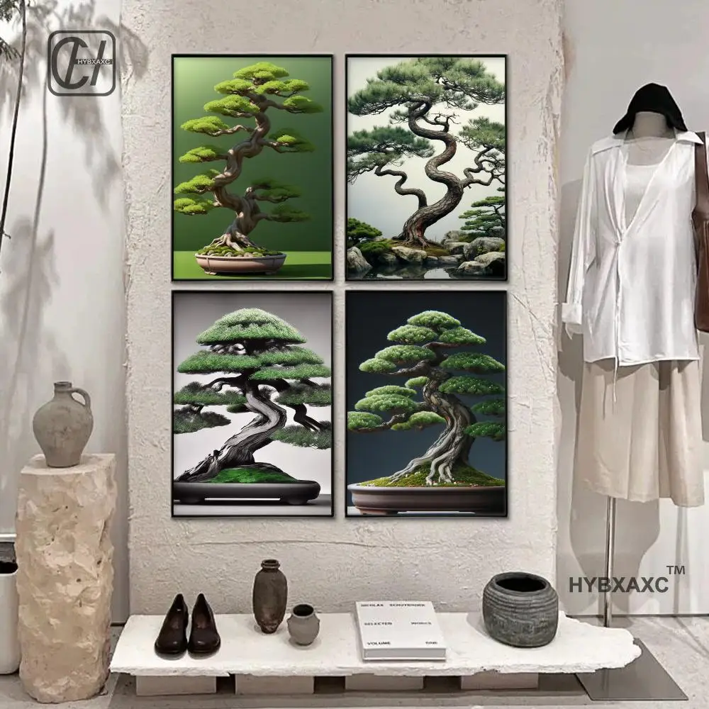Classic Japanese Tree Okinawa Bonsai Travel Posters Iconic Trees Minimalism Prints Canvas Painting Wall Pictures Home Room Decor