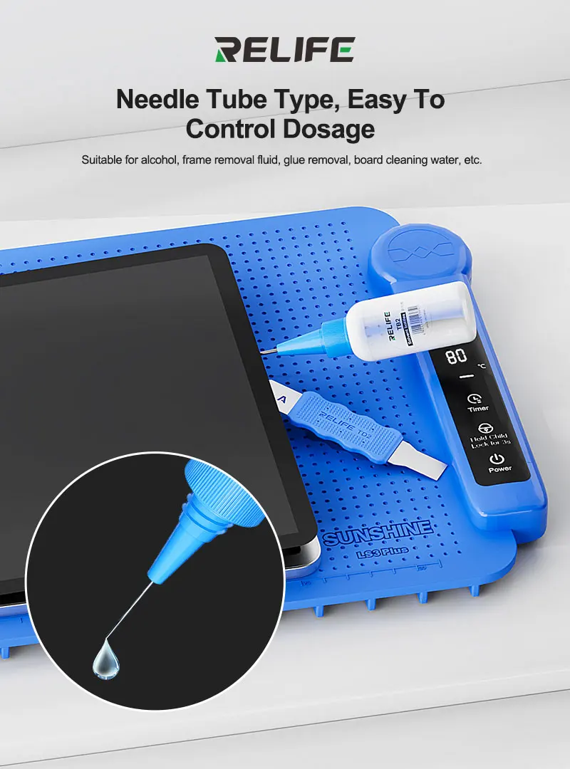Garrafa solvente relife tb2 com tubo de agulha removível, design à prova de vazamento, controle de precisão, antiestático para telefones, ferramenta de reparo pcb