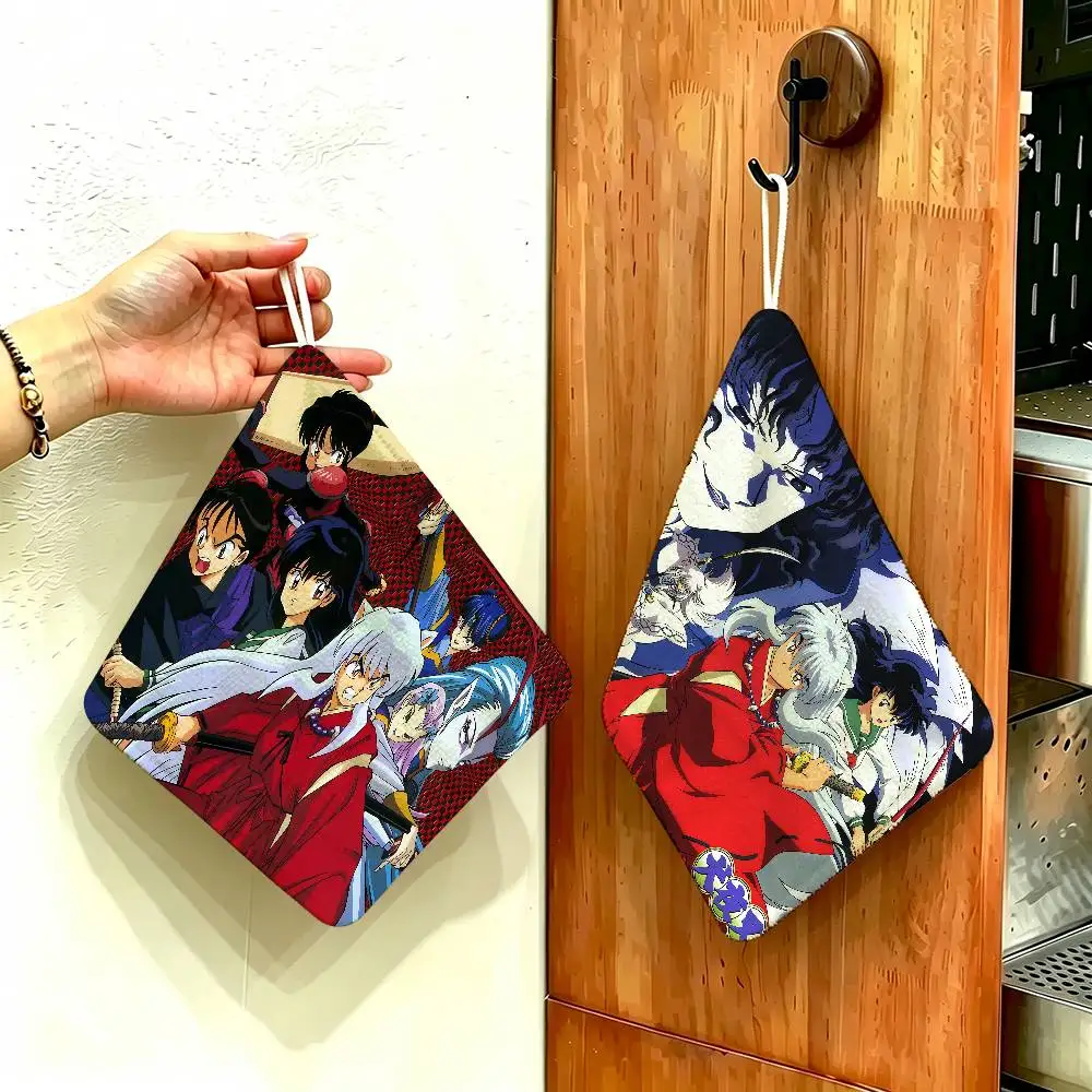 Japanese Anime I-Inuyasha Household Hanging Towel, Polyester Cotton Hand Wiping Towel, Sturdy for Bathroom Bedroom