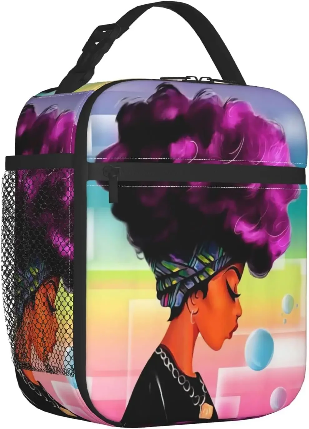 African American Black Girl Portable Lunch Bag Insulated Meal Bag Reusable Lunch Box Cooler Bag Food Container For School Work