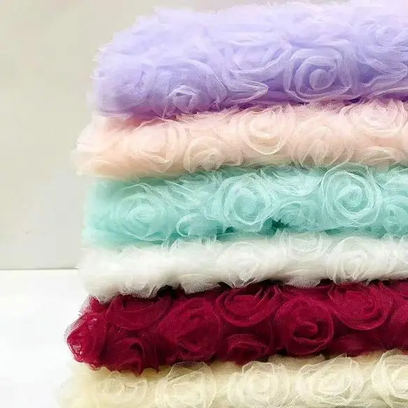 Embroidered Lace Tulle Fabric for Wedding Dresses Skirts Counter Photography Background Materials Handmade DIY Home Fabric