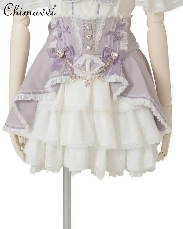 

Japanese Liz Sweet Front Chain Detachable Four-Layer Cake Skirt New 2025 Lolita Princess Style Kawaii Elegant Women's Mini Skirt