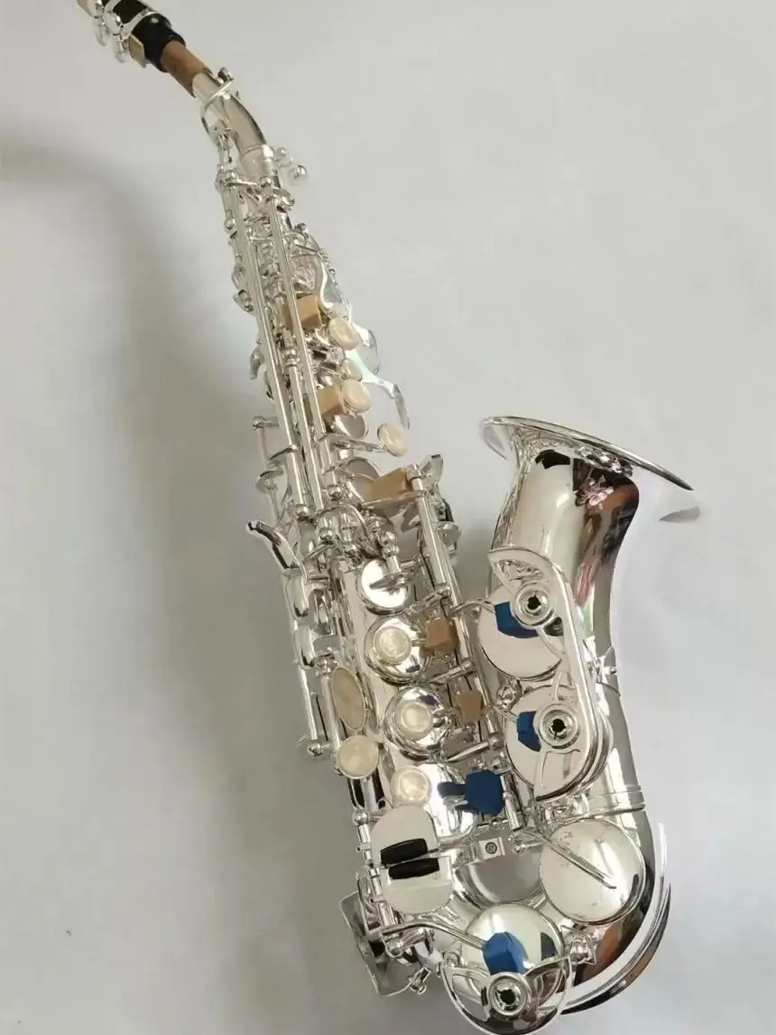 Original 901 structure model professional B-bend curved soprano saxophone all silver made of high-end gold-plated sax soprano