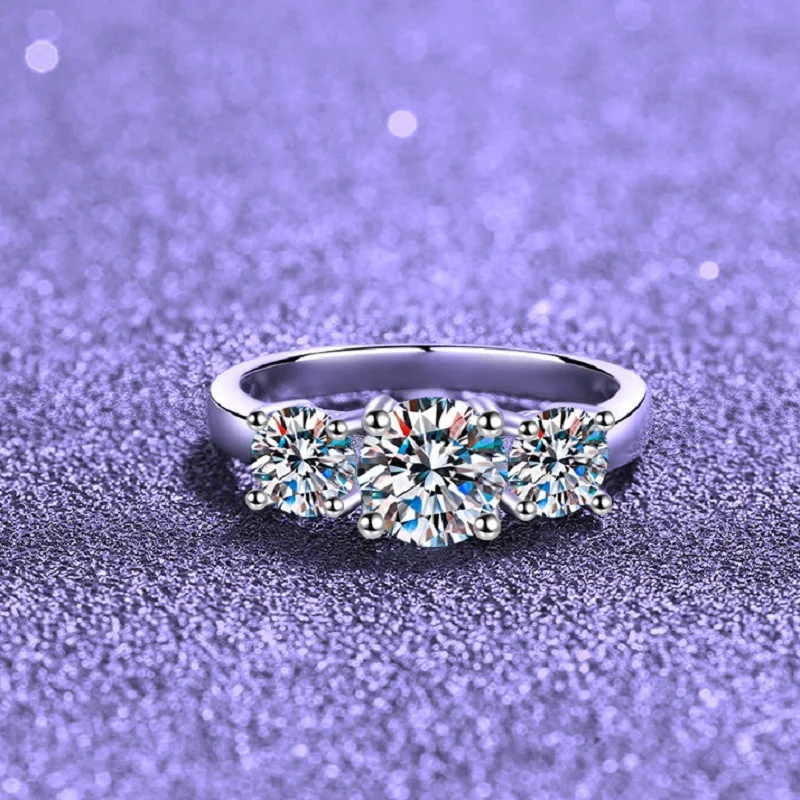 3 Stones 2/4CT D Color Moissanite Rings for Women Luxury Sparkling Diamonds with Certificates 925 Sterling Sliver Wedding Ring