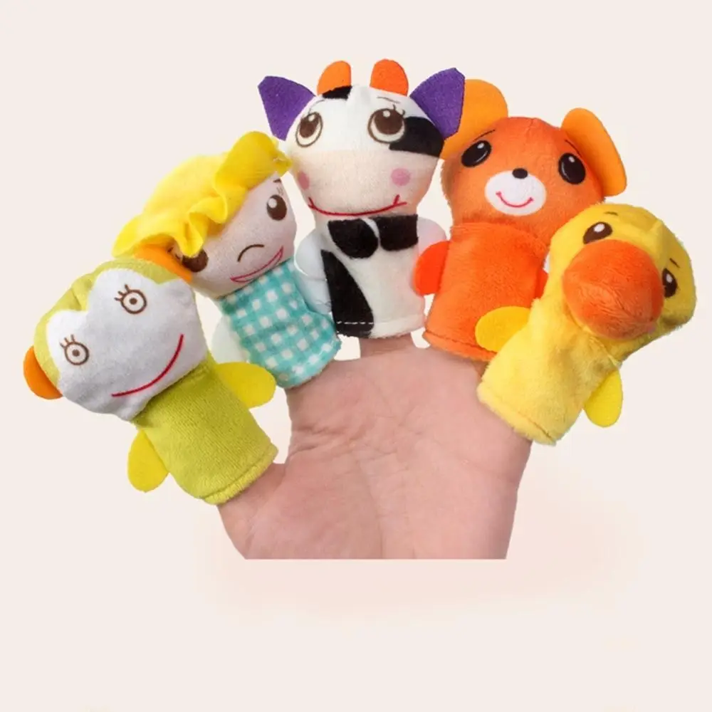 5-delig Katoen Pluche Vinger Poppen Cartoon Dieren Vinger Dragen Handpop Knuppel Baby Gunst Poppen Eend Rollenspel