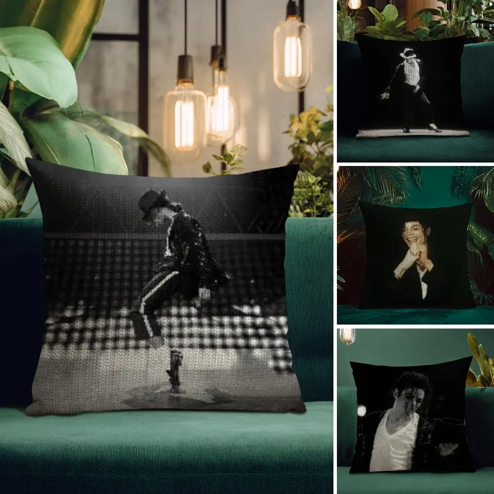 M-Michael-J-Jackson Cushion Cover Natural Linen Organic Fabric Double-Sided Printing Breathable Perfect Gift For Decor