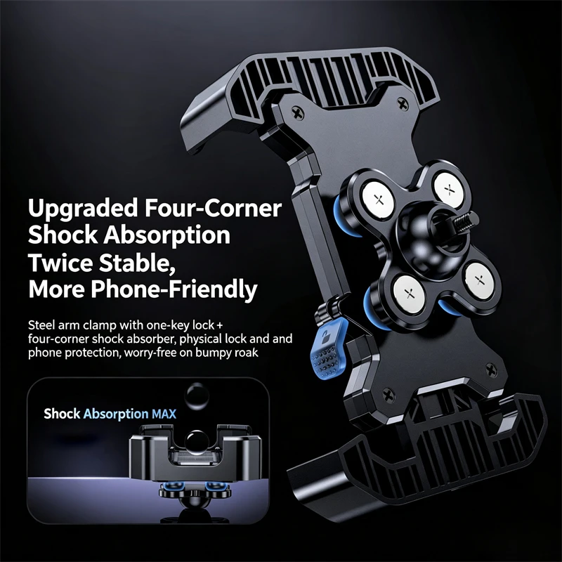 Galacok Shockproof Phone Holder For Bicycles Motorcycles And Electric Scooters With 360° Rotating Mirror Design For 4.7-7” Phone