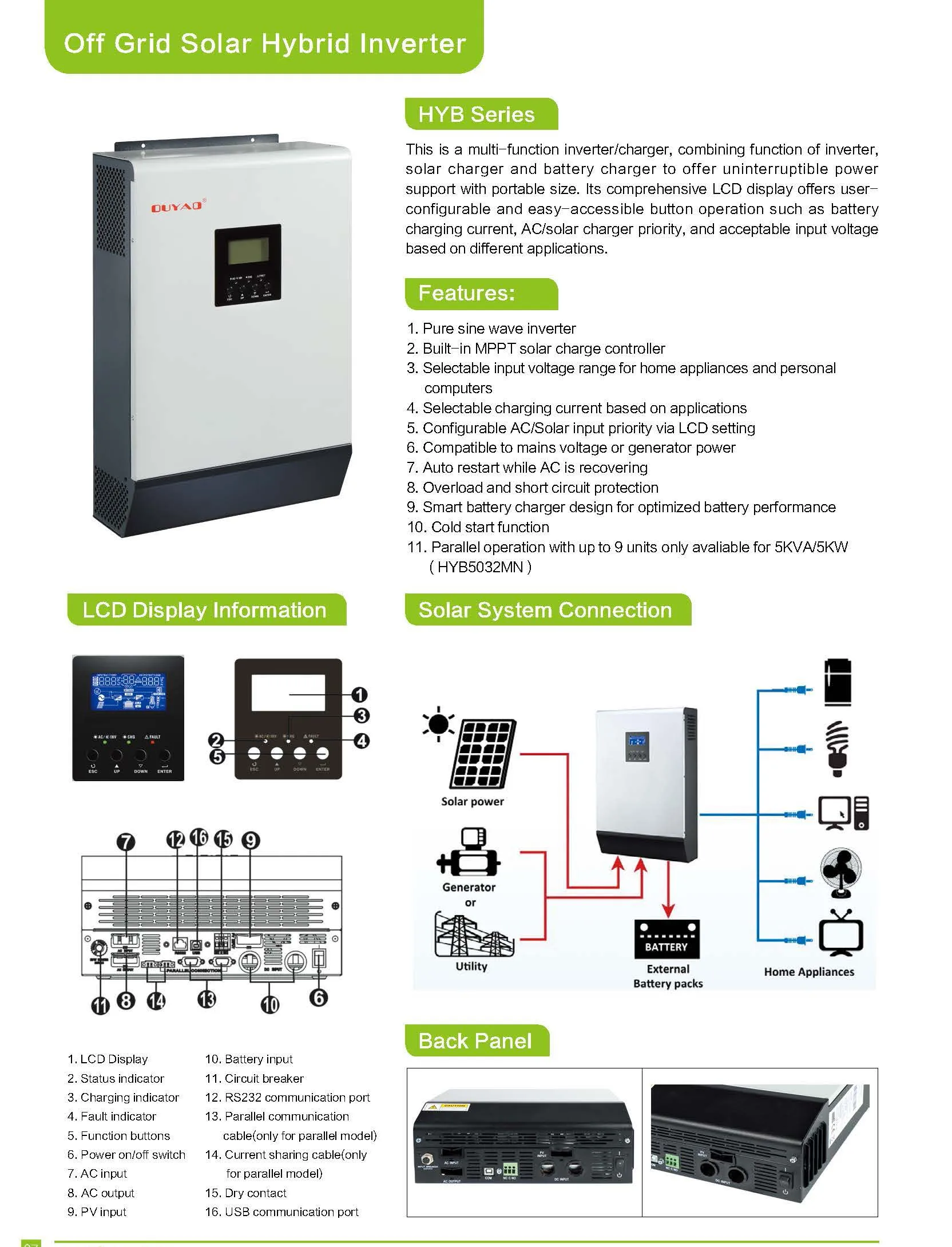 TLF Factory Supply Niedriger Preis 5,5 kW Hybrid-Solarwechselrichter mit 80 A MPPT-Solarladeregler Solarsystem-Wechselrichter 5500 W Inve