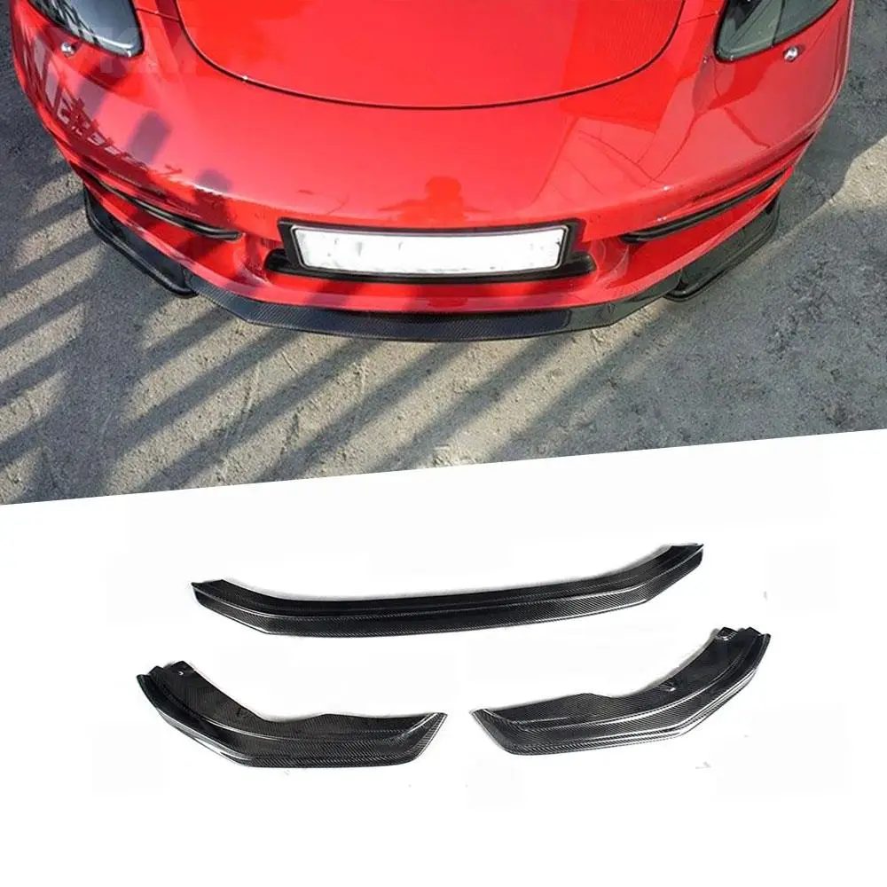 

3 шт., передний спойлер из углеродного волокна, сплиттеры, подходят для Porsche 718 Cayman Boxster 2016-2019, головной бампер, защита подбородка
