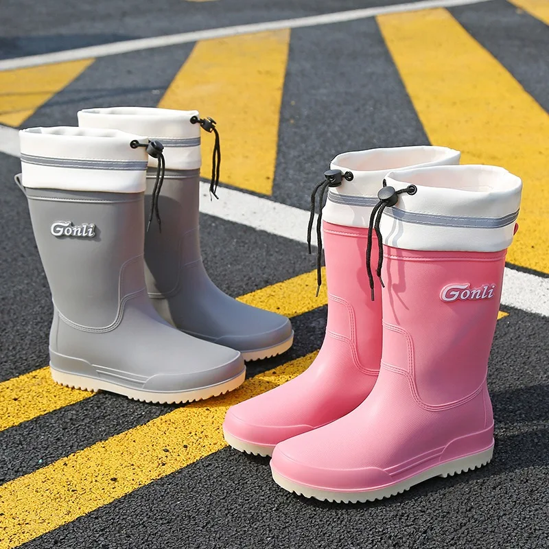 Women's Mid-Tube Outdoor Adjustable Elastic Girdle Waterproof Non-Slip Summer Fashion Waterproof Mouth Work Rubber Shoes 36-40