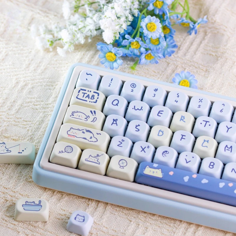 

MiFuny Blue Cat Theme Key Caps Set 141keys PBT Sublimation Keyboard Caps Cherry/ MOA Profile Keycaps for Mechanical Keyboard