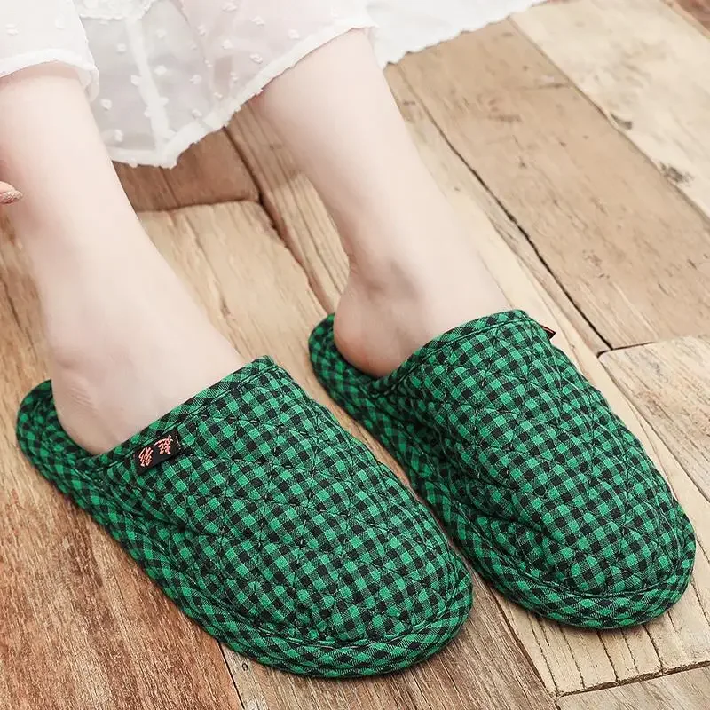 Baotou Cloth Sole Home Indoor Silent Cotton Slippers for Men and Women, Autumn and Winter Non Damaging Floor Board Shoes