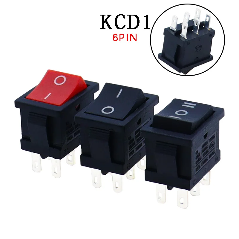 5 PCS/lot KCD2 6PIN 21X15mm DPDT Black White Push Button rocker Switch ON-OFF-ON ON-ON Boat power Rocker switch 6A/250V 10A/125V