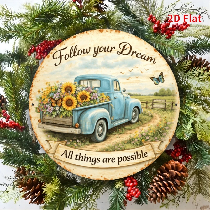 2D Flat - Decorative Sign 2D Flat - 1pc 2D Flat 20X20 Cm Metal Decorative Painting - Vintage Truck Sunflower Inspirational Theme