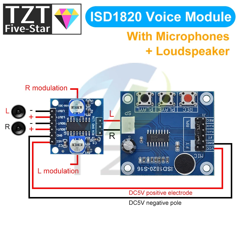 TZT 1/3PCS ISD1820 recording module voice module the voice board telediphone module board with Microphones + Loudspeaker
