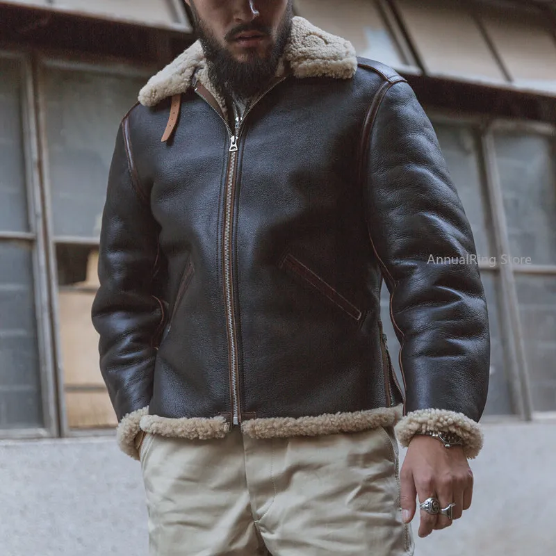 

Мужская кожаная куртка B6 в стиле ретро времен Второй мировой войны, с меховой подкладкой, из прочной кожи, повседневная зимняя куртка на молнии