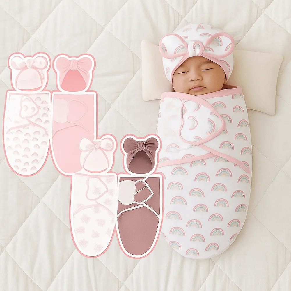 Bowknot Blanket Hat Set Flower Lightweight Material Newborn Photography Blanket Breathable Soft Fabric Infant Swaddle Blanket