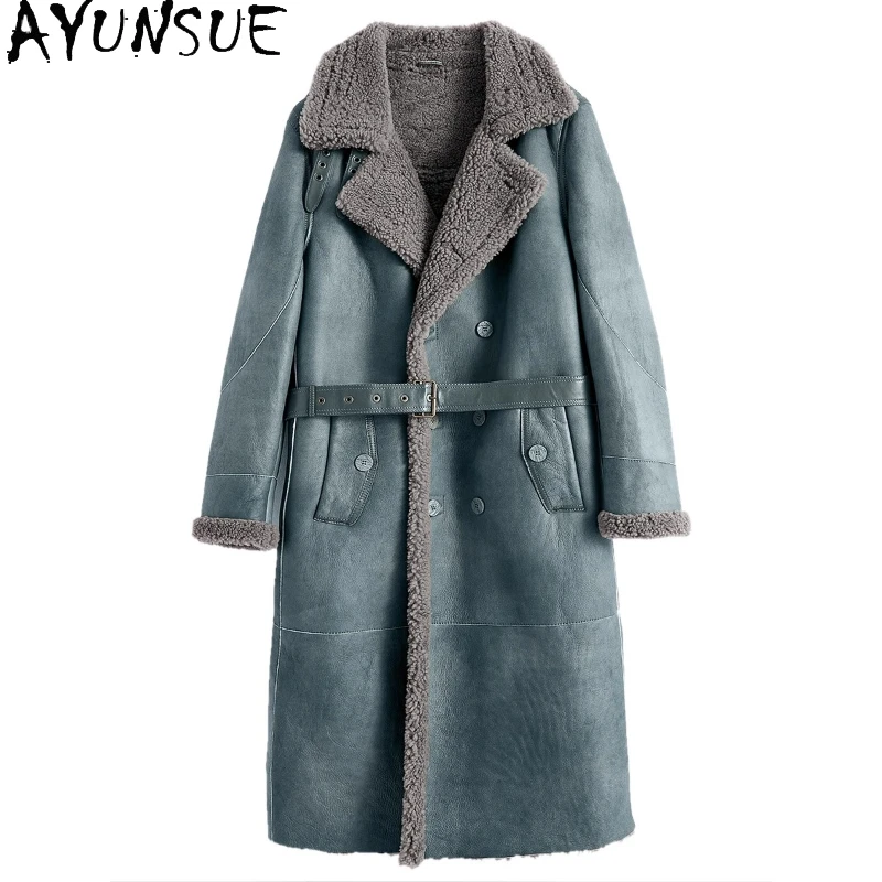 AYUNSUE High-end Original Sheepskin Fur Jacket for Men Mid-length Real Fur Coat Luxury 2025 Winter Genuine Leather Jackets Man