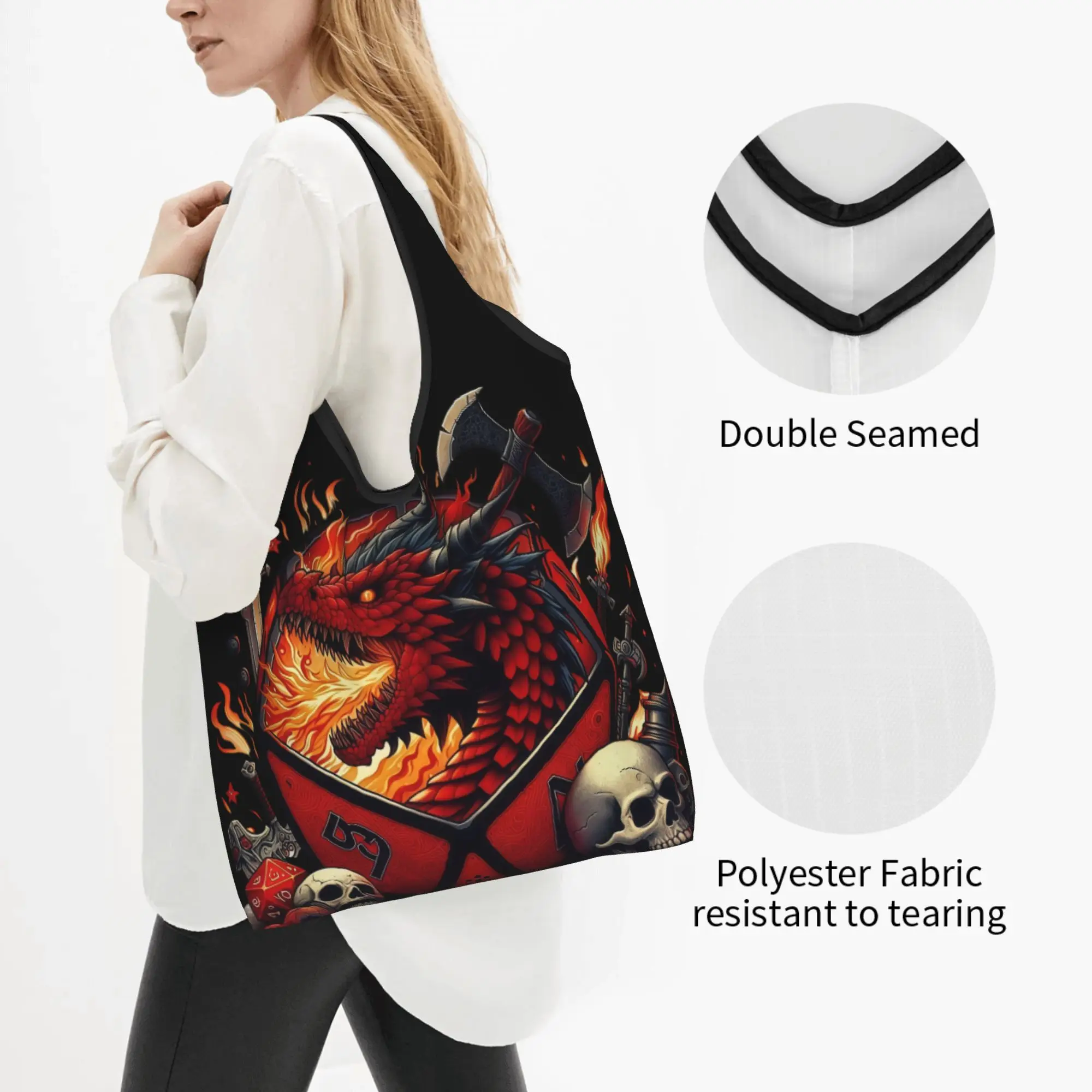 Funny Printed Dungeons & Dragons D&D  Tote Shopping Bag Portable Shopper Shoulder Fantasy Role Playing Game  Handbag