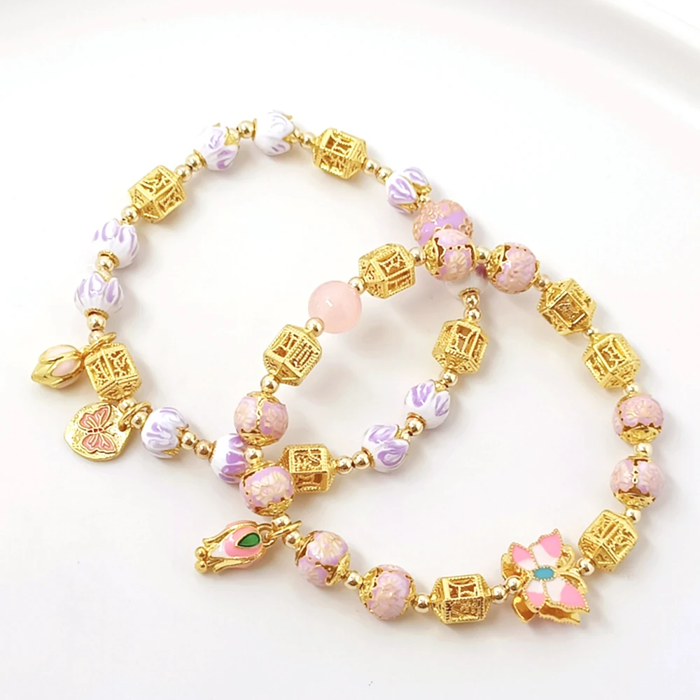Copper Plated 18K Gold Drip Oil Flower Bud Butterfly Bead Pendant Used for DIY Production Necklace Bracelet Accessory Materials