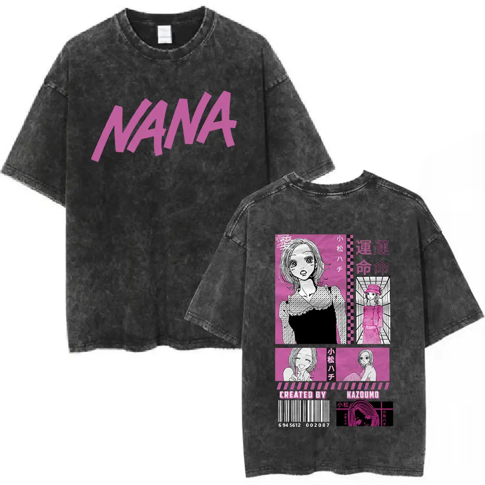 Japanisches Anime Nana Osaki Bedrucktes Washed T-Shirt 2026 Sommer Neu Herren Damen Mode Harajuku Baumwolle Lässiges Oversized T-Shirt