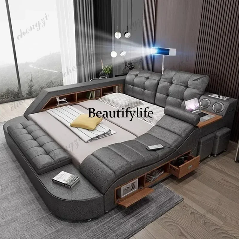 R134 Queen Luxury Bed Electronic Japanese Tatami Upholstery Bed Nightstands King Size Muebles Para El Hogar Bedroom Furniture