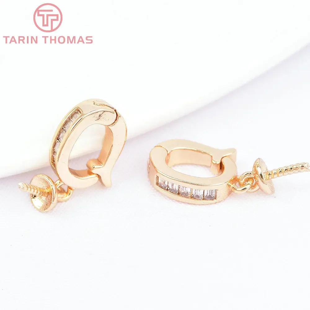 (6991) 4PCS 6x10MM 24K Gold Color Brass with Zircon Bracelet Charms Connector Clasp High Quality Jewelry Accessories Wholesale