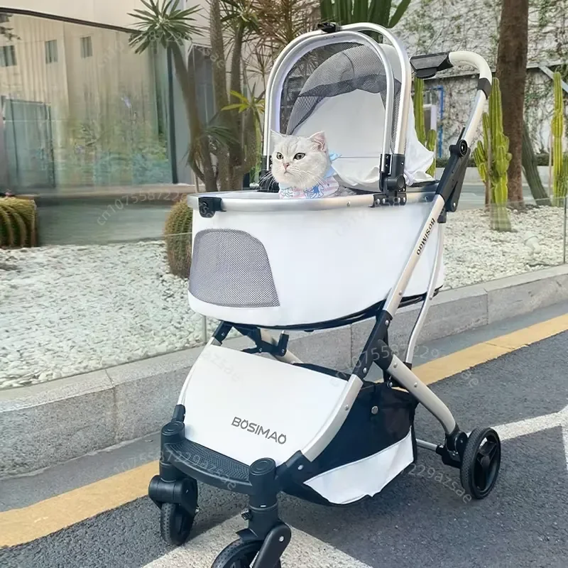 Lightweight Pet Stroller Dog-specific Travel Stroller Foldable High-view Pet Stroller Large Space Removable Carry Basket